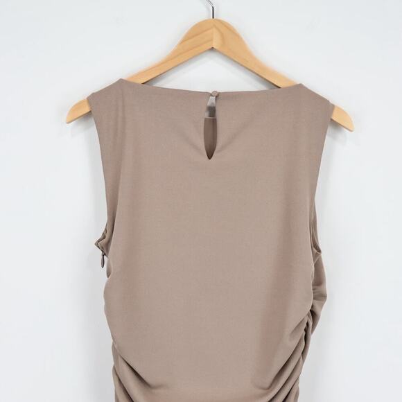 Abercrombie & Fitch Stretch Side Cinch Ruched Taupe Mini Dress Size Large Tall - Picture 7 of 7